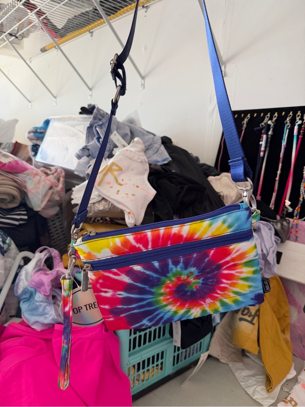 Tie-Dye Spiral Crossbody Bag with Blue Strap